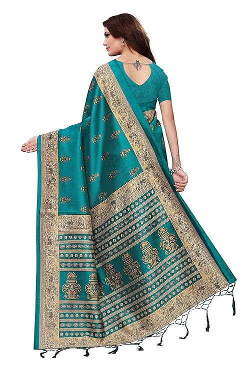 Women's Art Silk Saree With Blouse Piece, GREEN 3