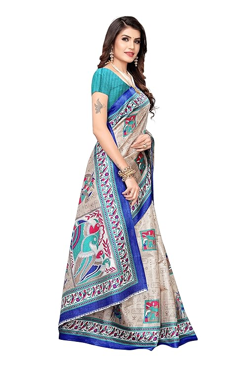 Women's Fashion Mono Net Embroidered And Pearl Work Saree, BLUE 3