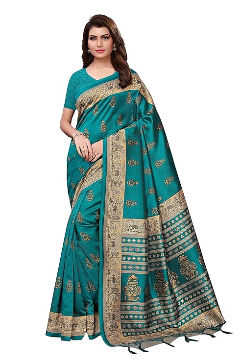 Women's Art Silk Saree With Blouse Piece, GREEN
