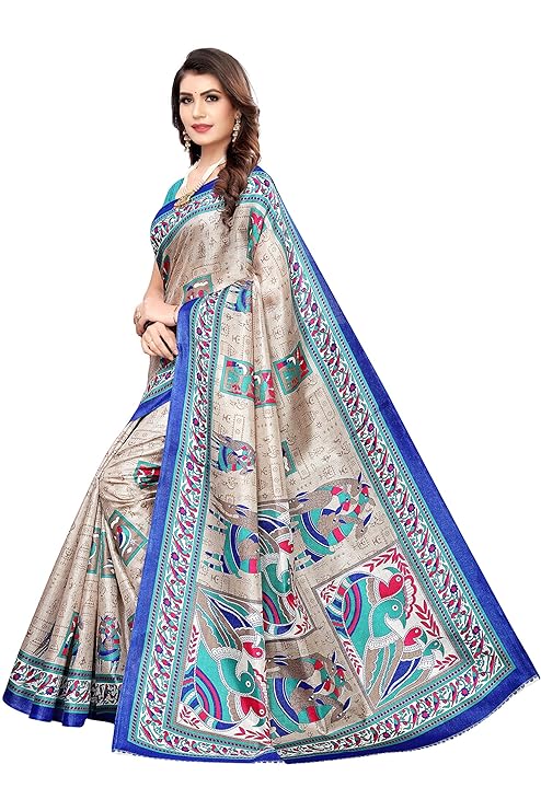 Women's Fashion Mono Net Embroidered And Pearl Work Saree, BLUE 4