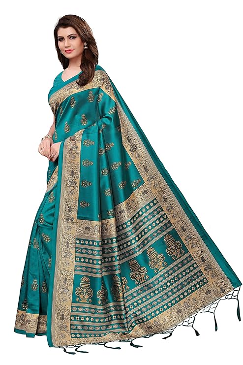Women's Art Silk Saree With Blouse Piece, GREEN 4