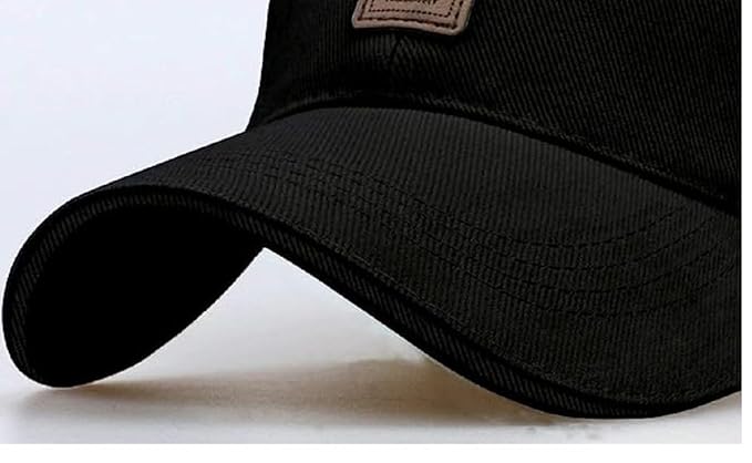 Black baseball cap with a brand logo on a light gray background