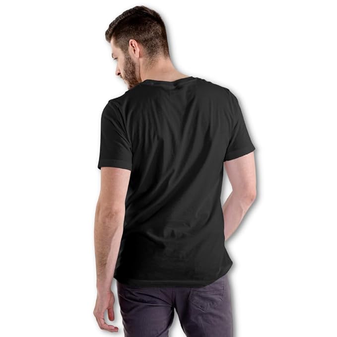 Man wearing a black t-shirt on a white background