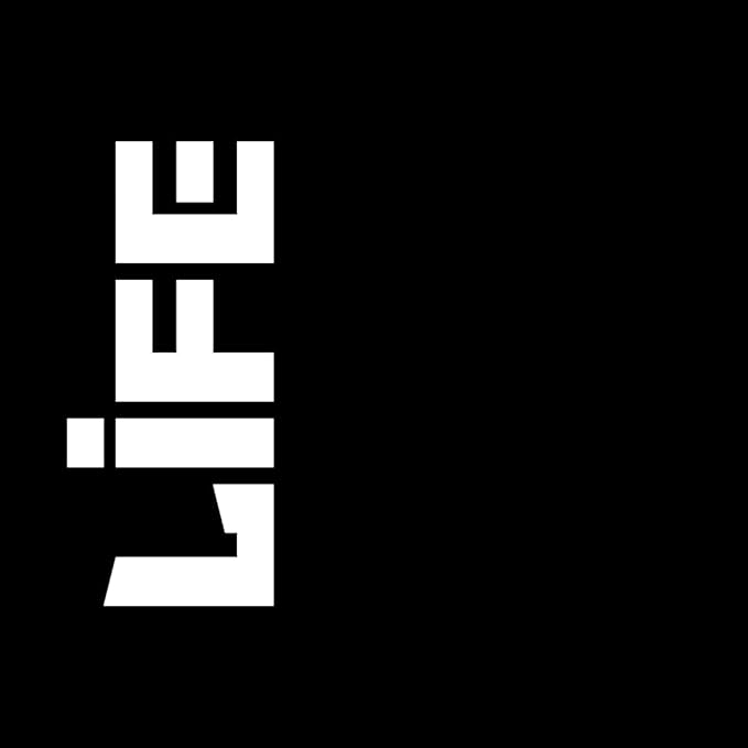 Black background with white text 'LIFE' in a stylized font