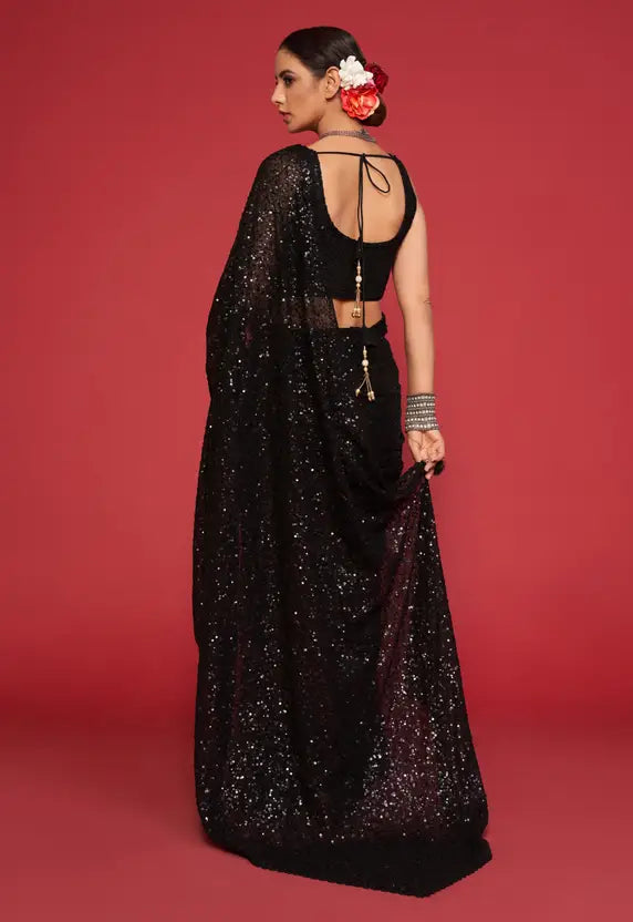 Embellished Bollywood Georgette Saree  (Black) 3