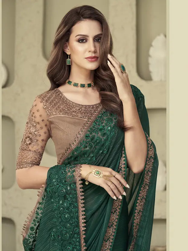 Embellished Bollywood Georgette Saree  (Green) 3