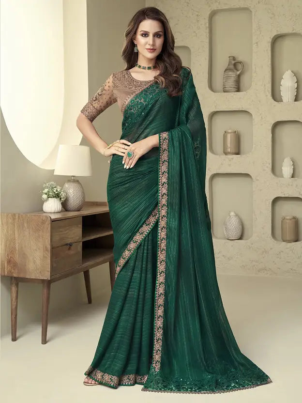Embellished Bollywood Georgette Saree  (Green)