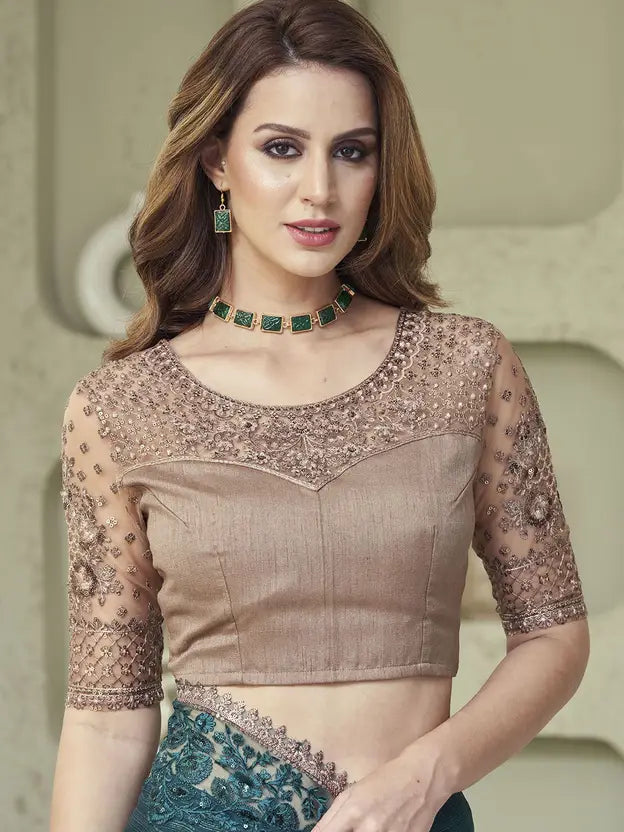 Embellished Bollywood Georgette Saree  (Green) 5